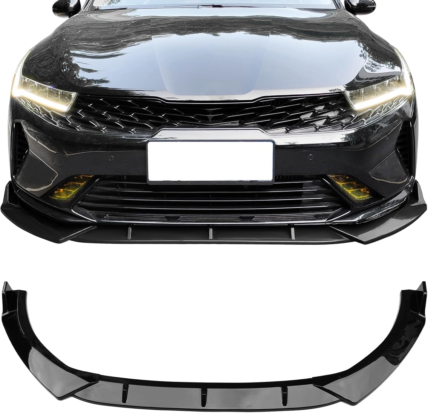 IKON MOTORSPORTS, Front Bumper Lip Compatible with 2021-2024 Kia K5, Gloss Black 3PC PP Polypropylene Front Lip Lower Chin Spoiler Splitter