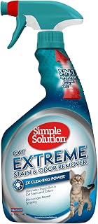Simple Solution Extreme Cat Stain & Odor Eliminator - Enzymatic Urine Remover for Carpets, Upholstery, Floors, 32oz Spray