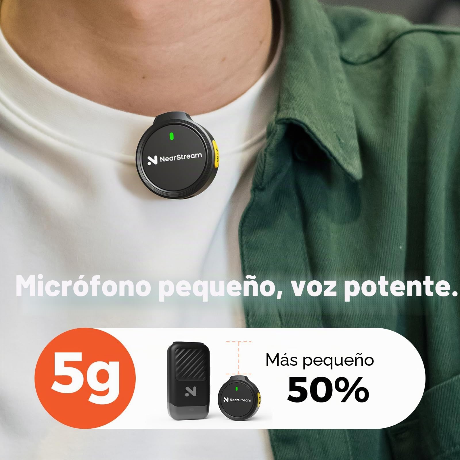 NearStream AWM25T Micrófonos Inalámbricos de Solapa para iPhone/Android/PC, Micrófono Portátil con Cancelación Inteligente de Ruido, para Streaming, Grabación de Videos y Vlog