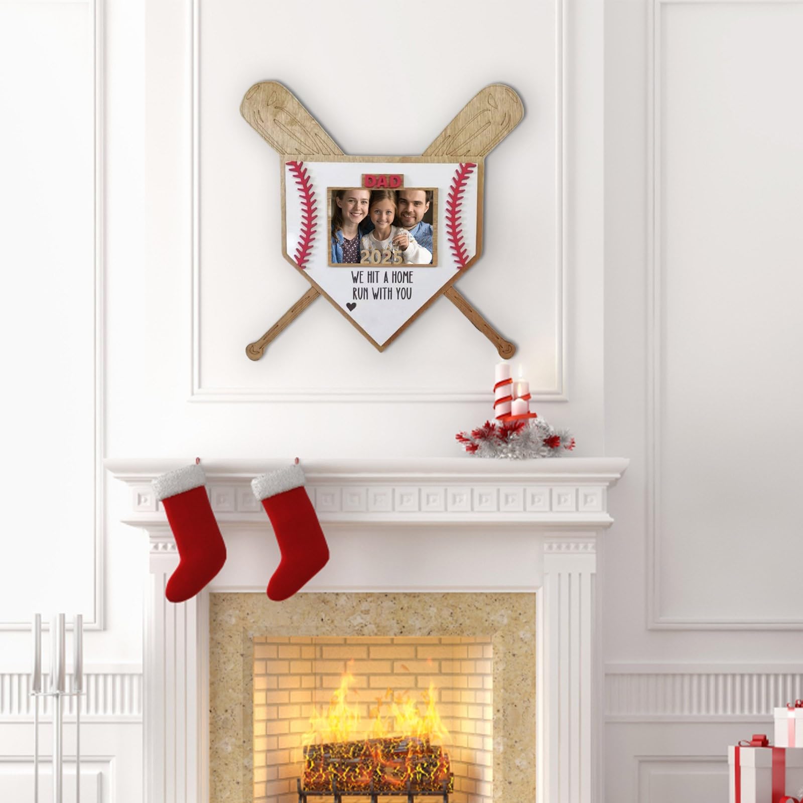 Lot De 2 Cadres Photo En Bois Thème Baseball Et Football - 21x21 Cm - Décoration Sport Pour Chambre, Bureau