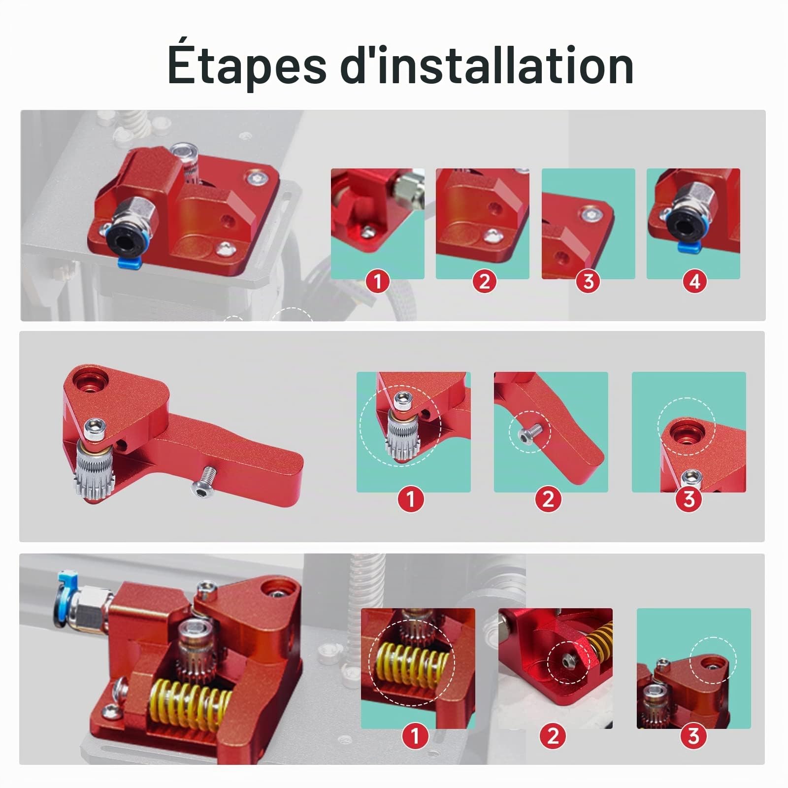 BIQU Extrudeur à Double Engrenage pour Ender-3 V2/3/Pro/Ender-5 /CR-10S/Pro | Kit D'extrusion Tout Métal Amélioré MK8 à Double Entraînement (Dual Gear) pour Imprimante 3D – Compatible Filament 1,75 mm