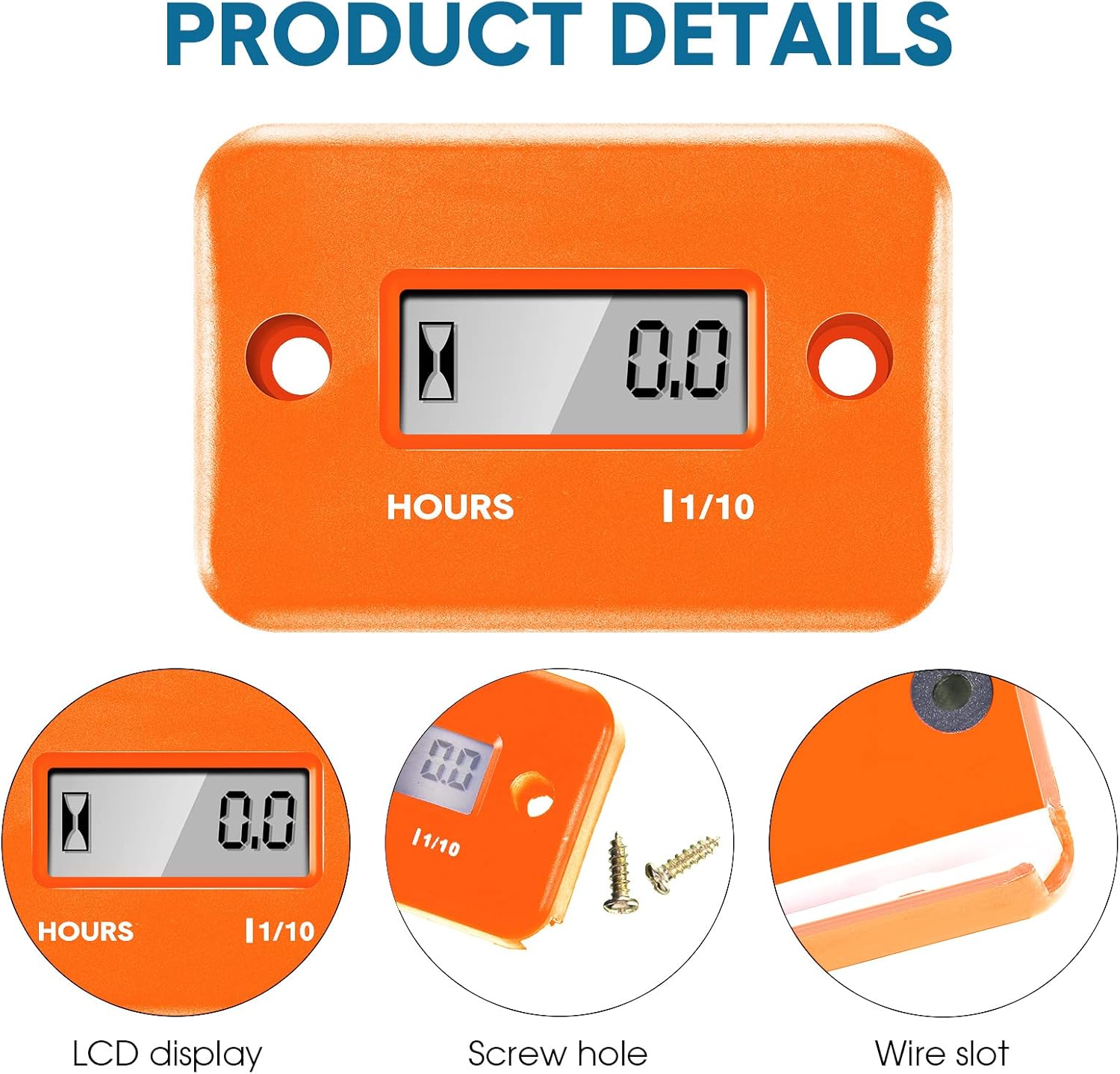 2 Pieces Inductive Hour Meter for Gas Engine Lawn Mower Dirt Bike Motorcycle Motocross Snowmobile Karting Marine ATV Boat Outboard Motor Generator Waterproof Hour Meters (Orange)