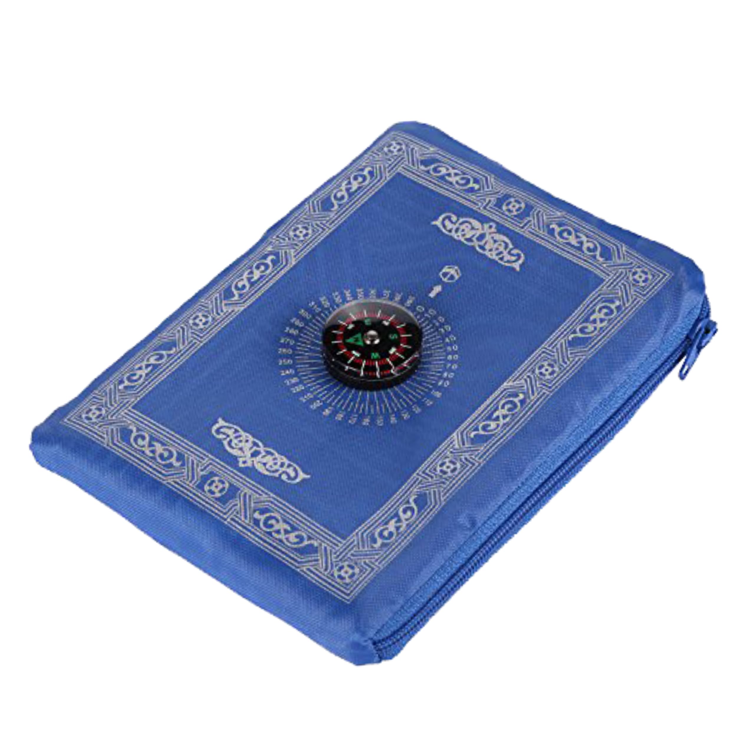 Glamified Muslim Prayer Mat Travel Pocket Friendly Islamic Prayer Mat, Muslim Prayer Rug With Qibla Finder Compass - Blue…