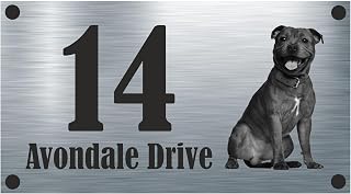Dog Collection - Staffie Aluminium House Sign Personalised With Your House Name/Number & Street Name - Staffordshire Bull Terrier/Staffy
