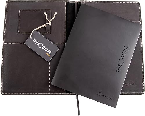 Miniatura 9 de Theodore Funda de cuero negro para cuaderno de 7.8 x 10.8 pulgadas, soporte para tableta, teléfono, cuaderno y bloc de escritura. Tiene soporte para