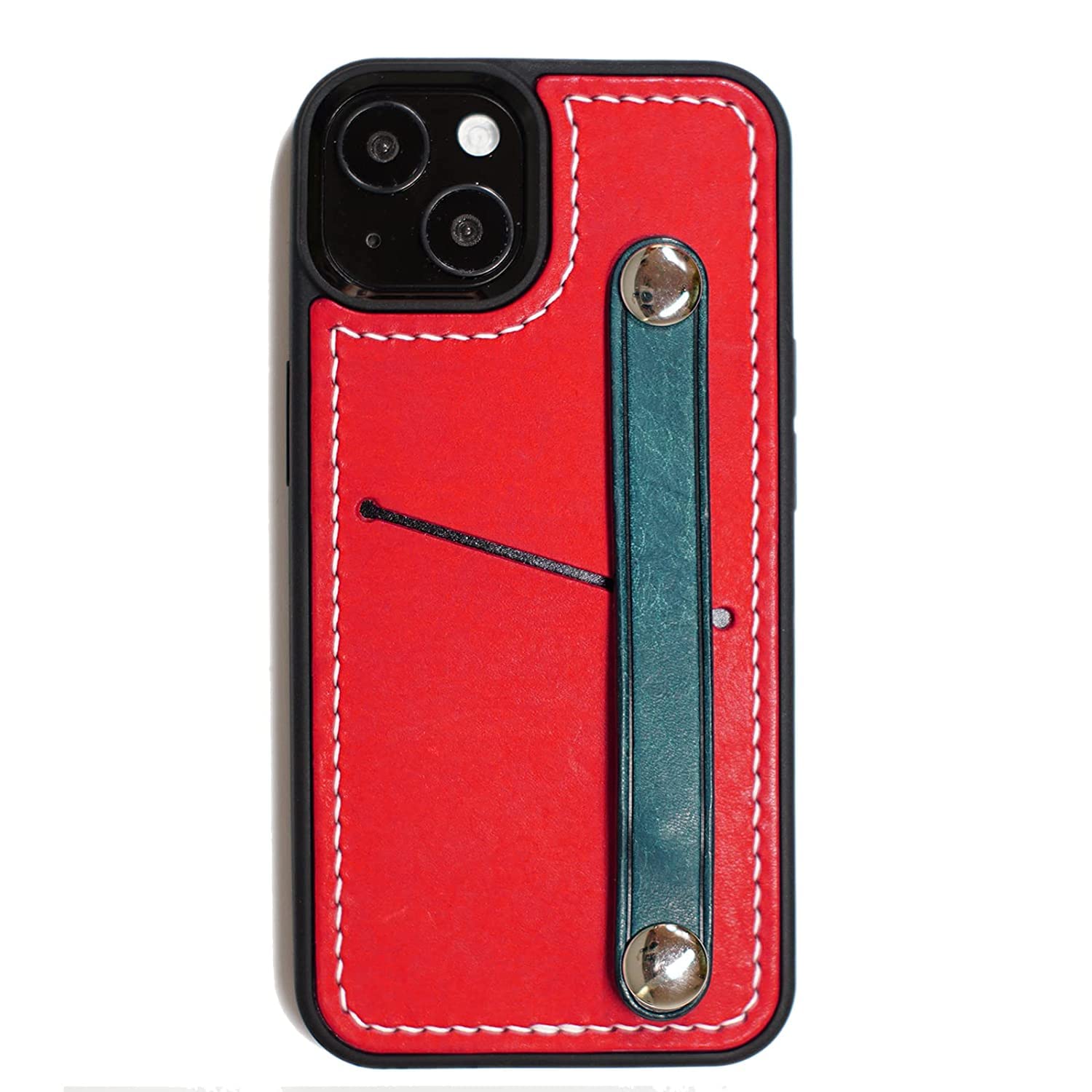 Artstudio Stylish Contrast Color iPhone 13 Case - 100% Hand Sewing Crafts - Built-in Kickstand Functionally iPhone 13 Case -10 Colors Italy Buttero Leather Red