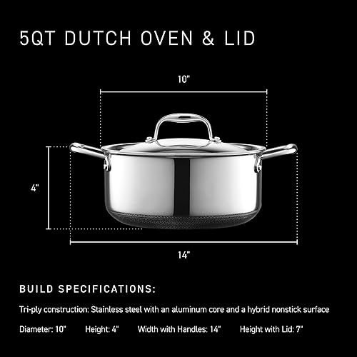 Miniatura 3 de HexClad Olla y tapa híbrida de acero inoxidable de 5 cuartos de galón, asas que se mantienen frías, antiadherentes, sin PFOA, apto para