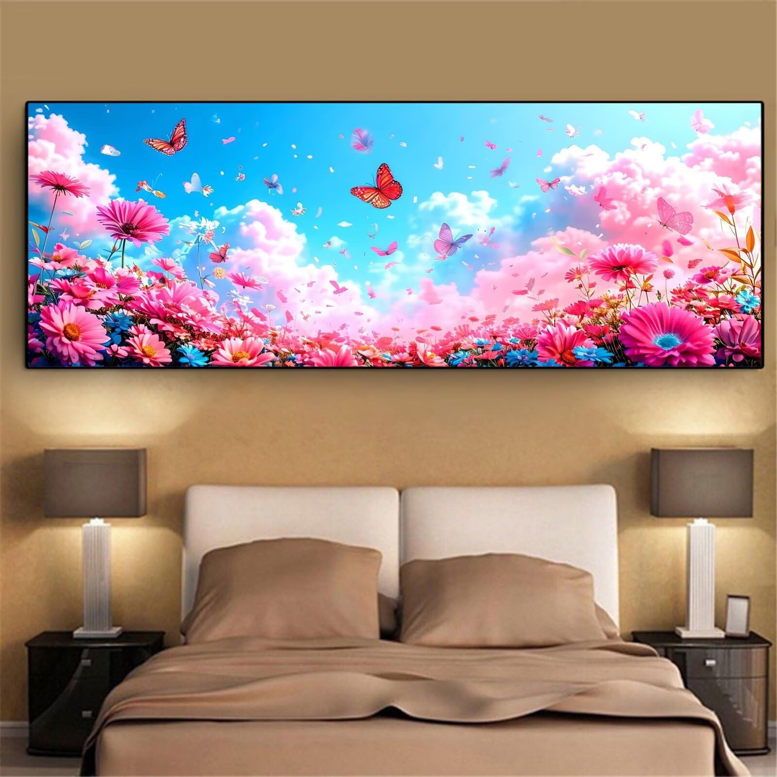 Mefooge Diamond Painting Papillon Peinture Diamant Point de Croix Kit Diamond Painting Fleur Kit Complet Cristal Strass Artisanat Peinture Numéro Personnalisé Pour Murale Décor 70x140cm L628