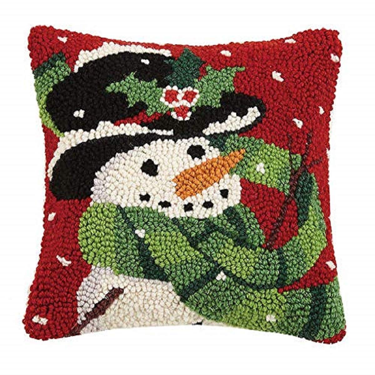 Peking Handicraft 31JES1583C10SQ Happy Snowman Holiday Hook Pillow, 10-inch Square