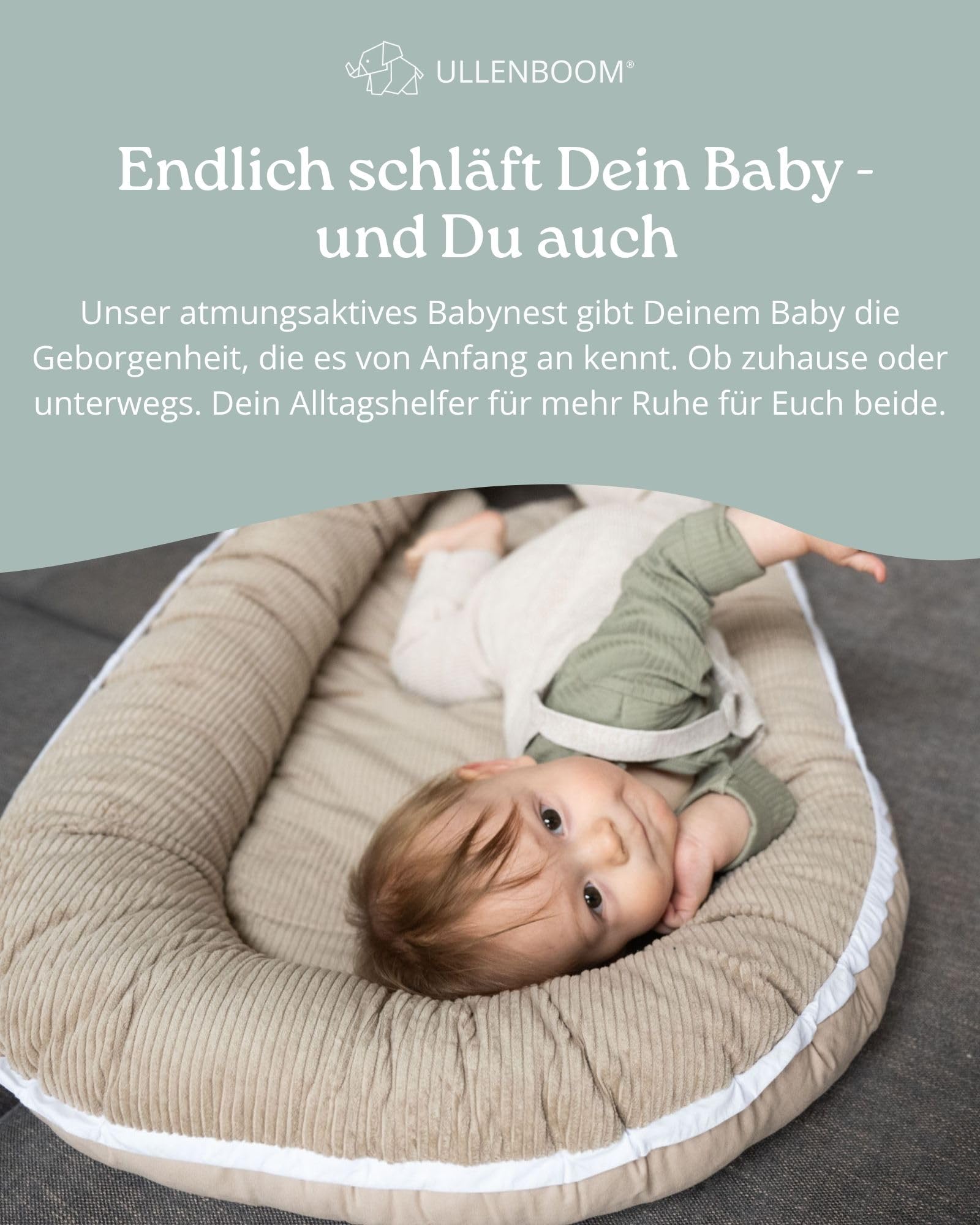 ULLENBOOM Babynest - 100% OEKO-TEX Materialien & Made in EU, Cord Sand - Babynestchen Neugeborene aus kuscheliger Baumwolle, Ideal als Reisebett & Kuschelnest geeignet