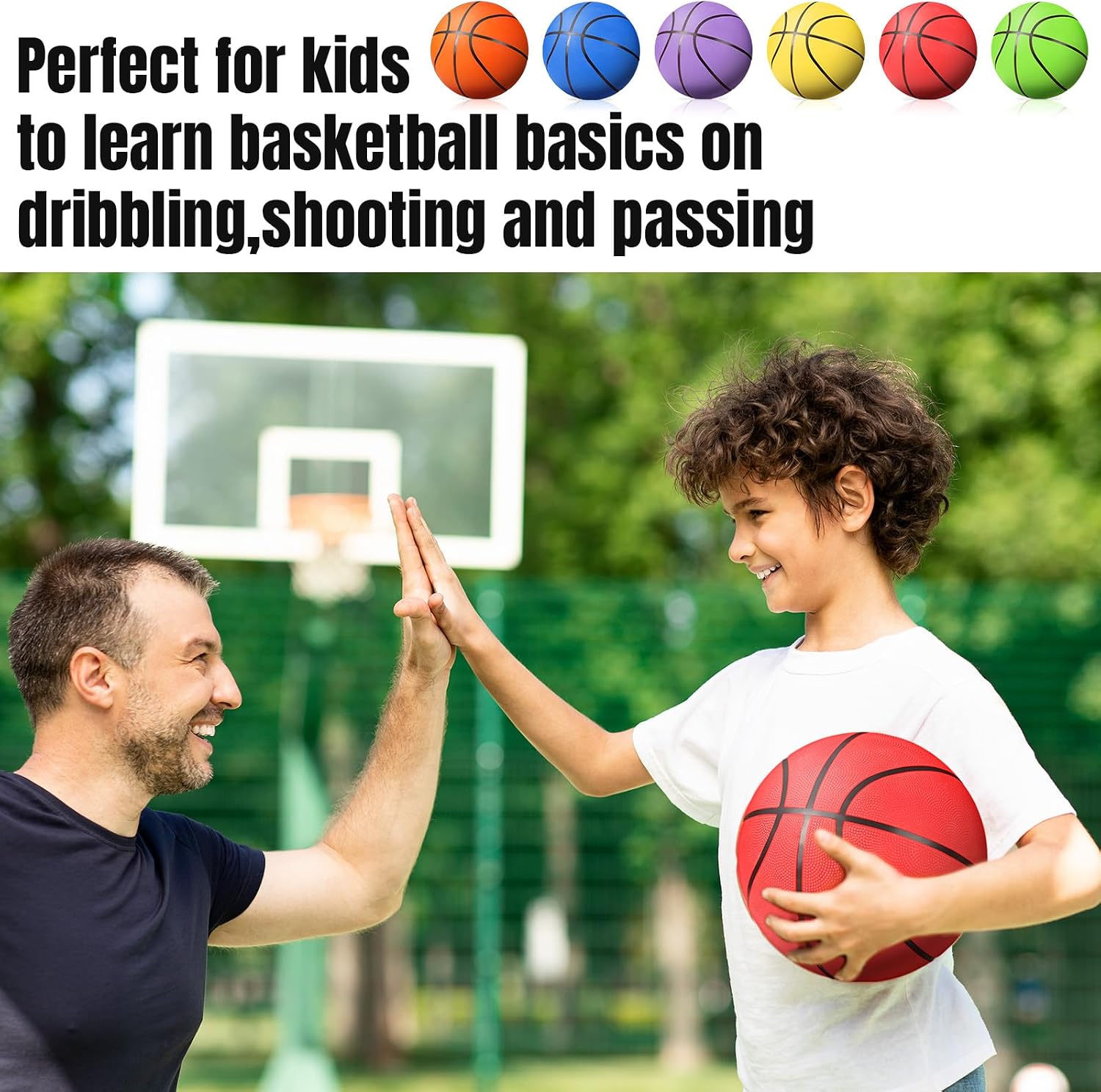 Lenwen Rubber Basketballs Bulk Official Size with Pump Set for Youth Boys PE Back to School Training Practice Match Games Sports Gifts, 6 Colors