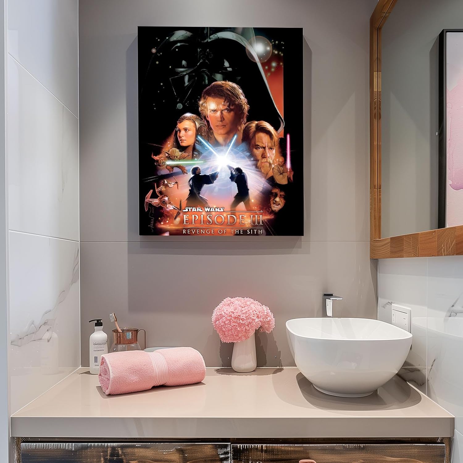 B.B.F MAKE Framed Canvas Wall Art Sci-Fi Decor Star Wars Episode III Revenge of the Sith Painting Poster Print Movie Canvas Picture for Bedroom Decoration Home Theater Game Room Wall Decor, 20x24inch