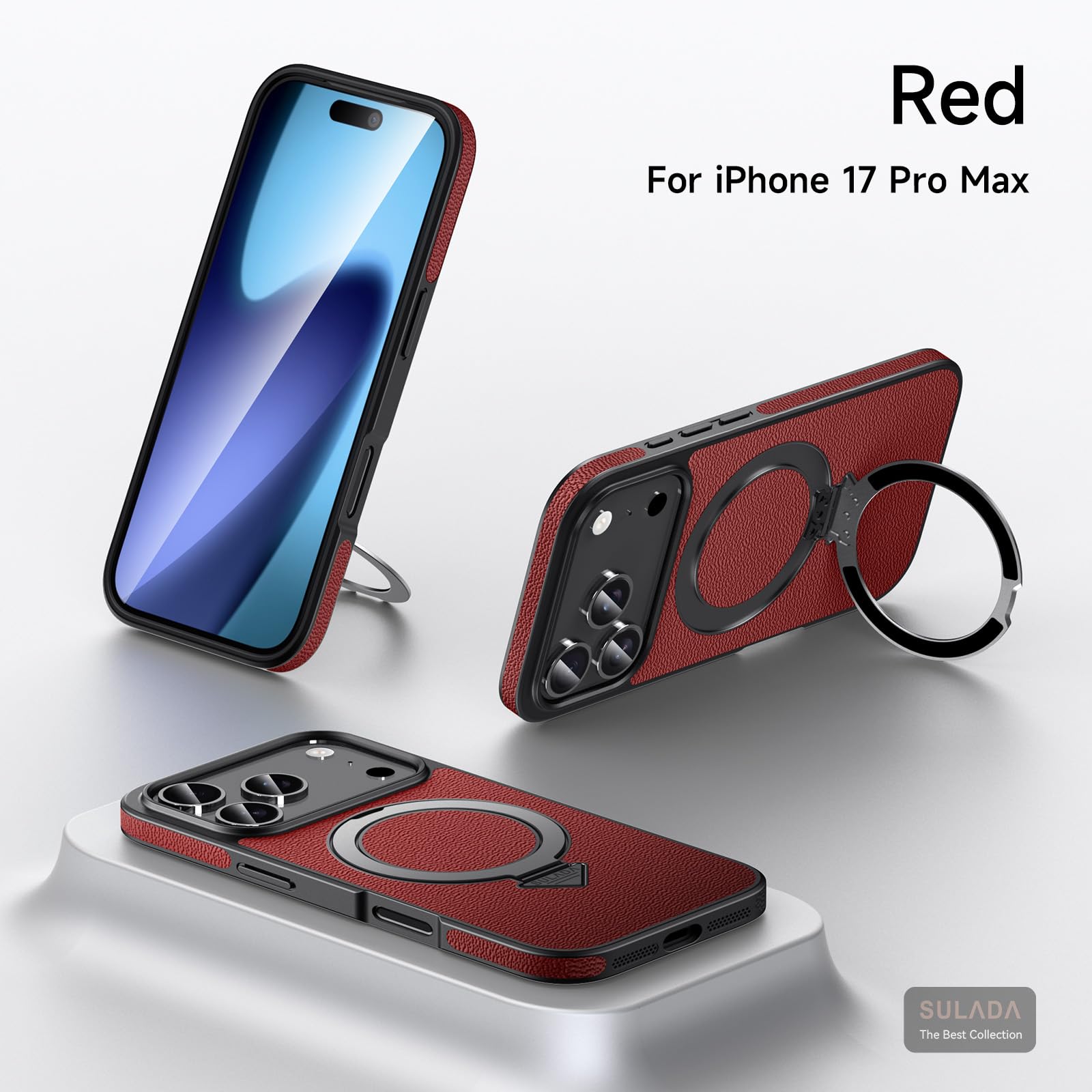 Etui na telefon iPhone 17 Pro Max etui + stojak magnetyczny pierścień + rama + bezprzewodowe ładowanie, skóra zderzaka Slim Shell do iPhone 17 Pro Max (3)