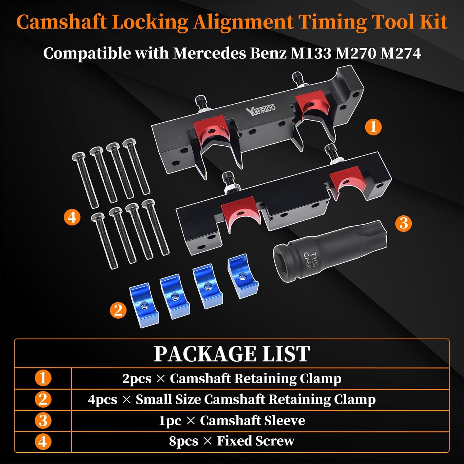 Camshaft Locking Alignment Timing Tool Kit, Compatible with Mercedes Benz M133 M260 M264 M270 M274 1.6L V4 A Class and B Class Engine, 15pcs Set with Carrying Case & Gloves