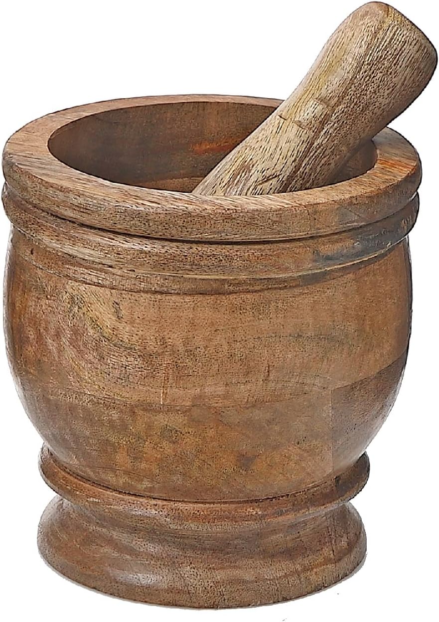 ih casa décor Mango Wood Mortar & Pestle 5" Cookware and Utensils, medium, Brown