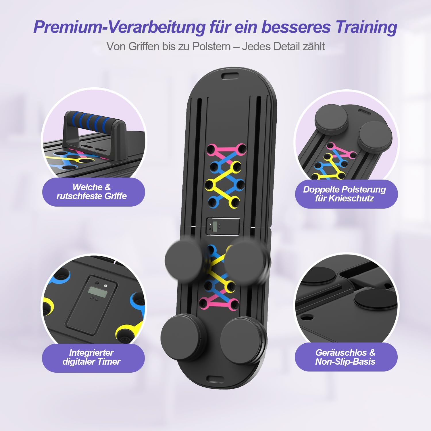 Pilates Board für Zuhause, 8-in-1 Pilates Reformer mit 5 Widerstandsbänder, Faltbarer Pilates Brett mit Automatischer Rückprall, Bauchtrainer & Pilates Bar, Pilates Set für Ganzkörpertraining