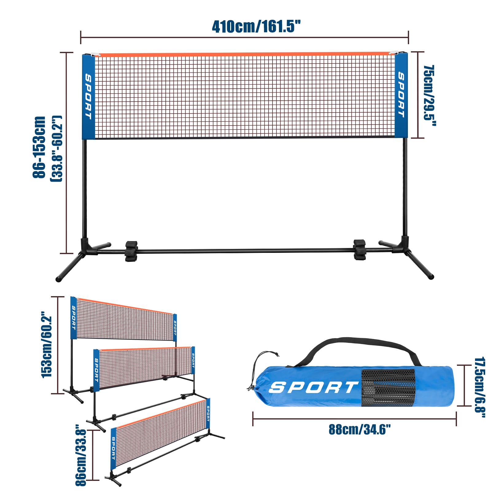AKOZLIN Set di rete da badminton portatile, regolabile in altezza