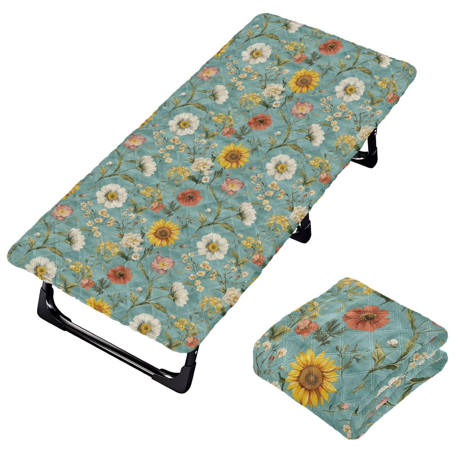 Flowers Sunflowers Tulips Teal Toddler Bed Sheet Travel Waterproof Cot Sheet for Toddler Bed Sheet for Toddlers Camping Cot 50' x 25' (Bed Not Included)