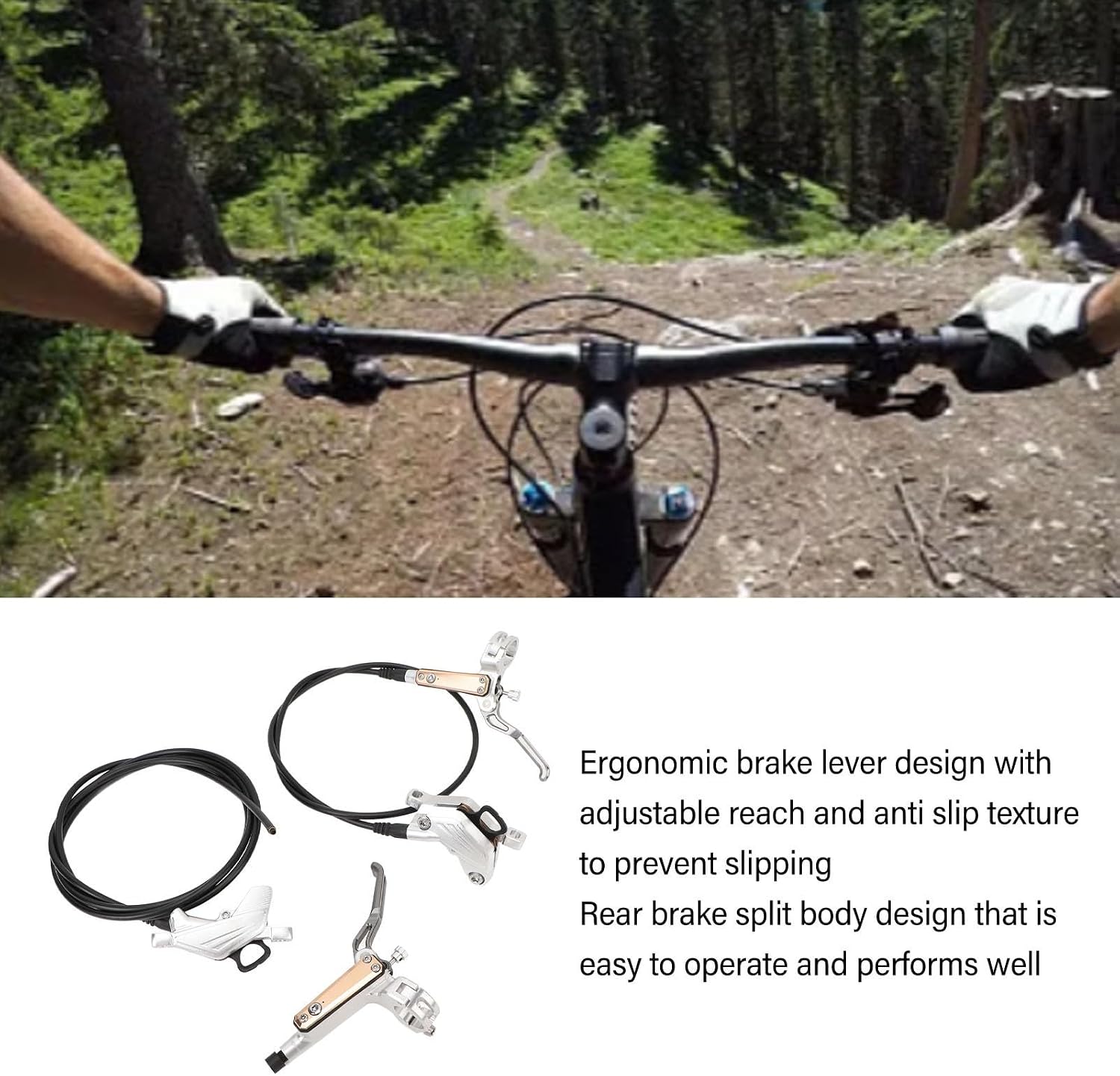 Hydraulic Disc Brake Levers with Calipers, Four Piston Oil Disc Brake for Mountain Bikes with Ergonomic Design, Rear Brake Split
