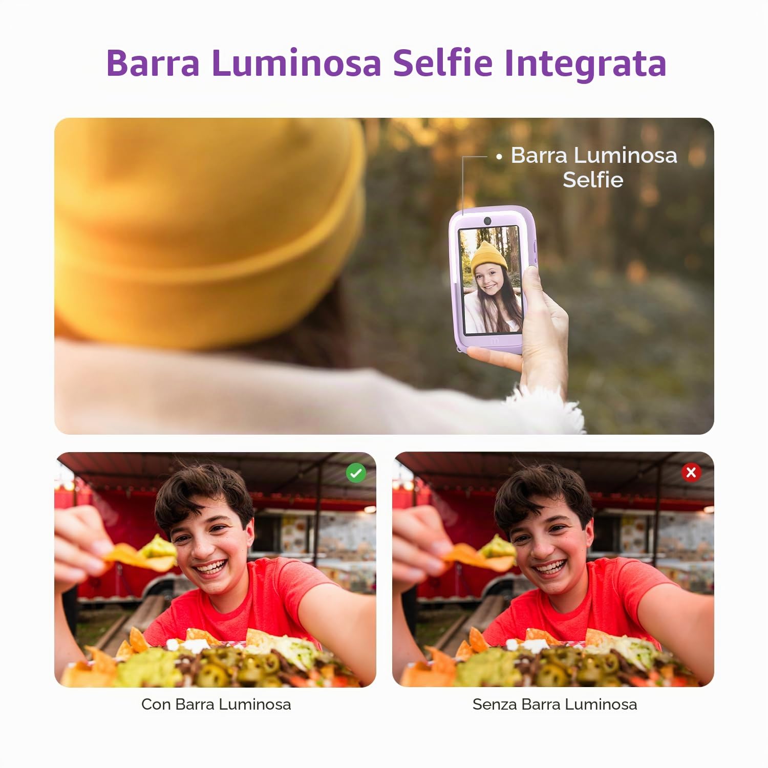 myFirst Camera 50, Fotocamera Digitale per Bambini con AI, Selfie Light Bar, Video & Foto Editing, WiFi, Diario Segreto, Controllo Genitori, Sicurezza e Privacy, Lilla
