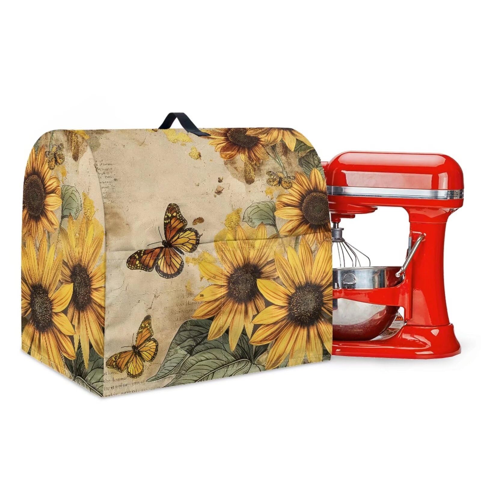 Talayituse Sunflower Butterfly Print Kitchen Aid Stand Mixer Cover Compatible with 4.5-5 Quarts Mixer Covers with Pockets and Handle Dust Cover Kitchen Appliance Accessories with Drawstring, Small