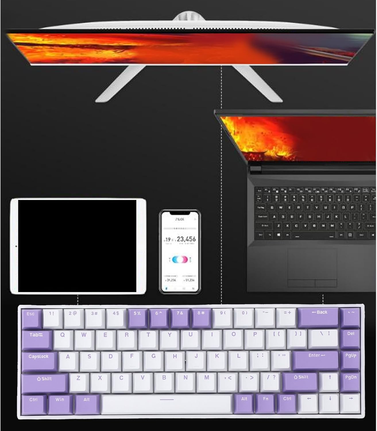 ciciglow Mechanical Keyboard, 60% RGB Triple Mode BT 2.4G Type C Wired WL Keyboard, 68 Keys Red Switch Gaming Keyboard, Hot Swappable for Win, for Android, for iOS, for HarmonyOS