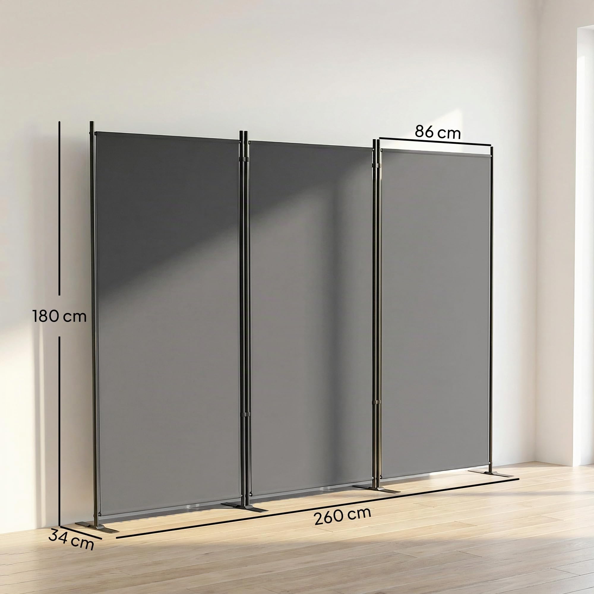 Outsunny Paravent de Jardin 3 Volets Brise-Vue 260x180cm Gris Foncé | Extérieur, Séparateur de Pièce Occultant, Pieds en Métal Stable, Cloison Amovible, Protection UV, pour Balcon Terrasse