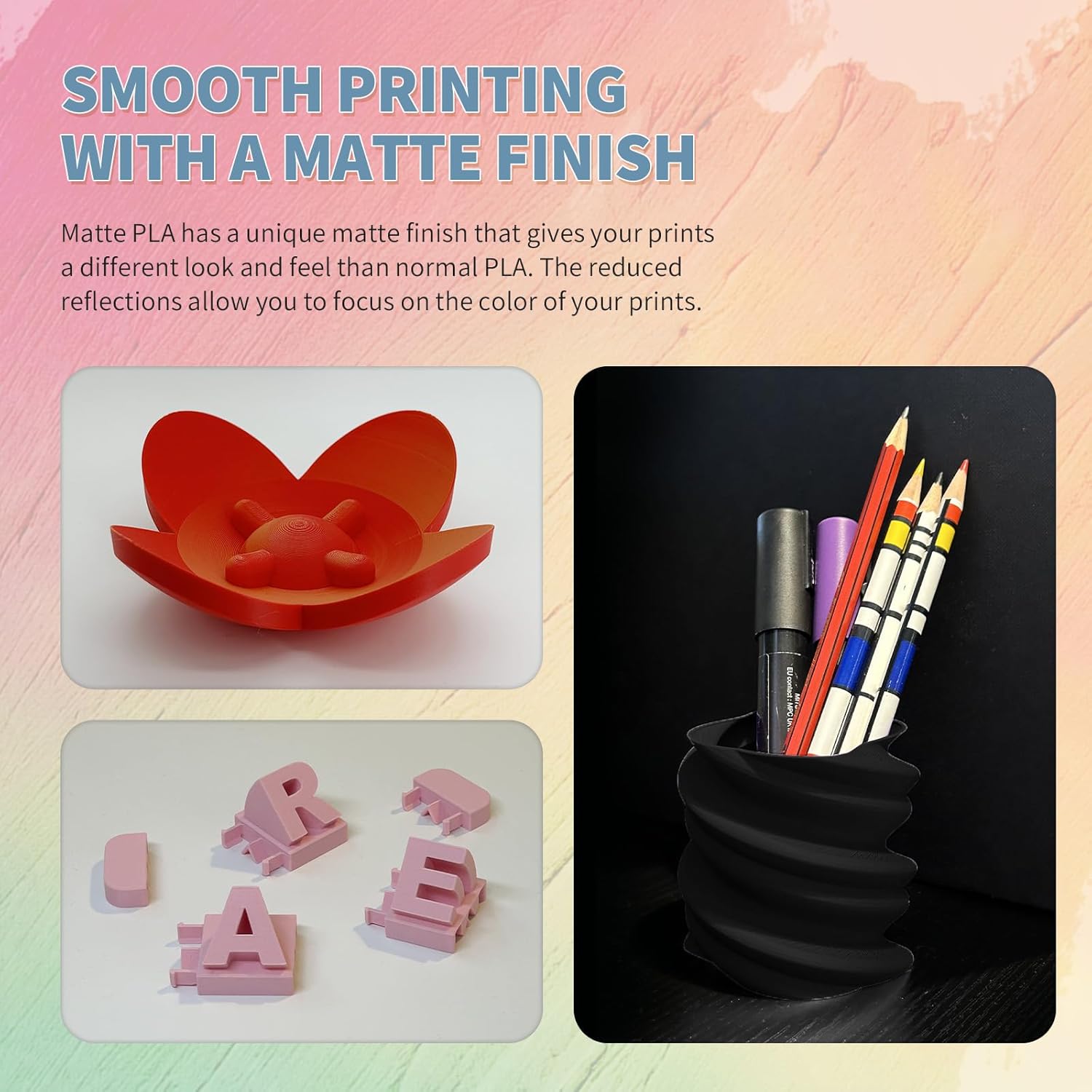 OVERTURE 3D Printer Filament 2kg, Matte PLA Filament Fit Most FDM 3D Printers, 1kg per Spool, Pack of 2, Matte PLA Matte Black+Matte PLA Matte Light Gray