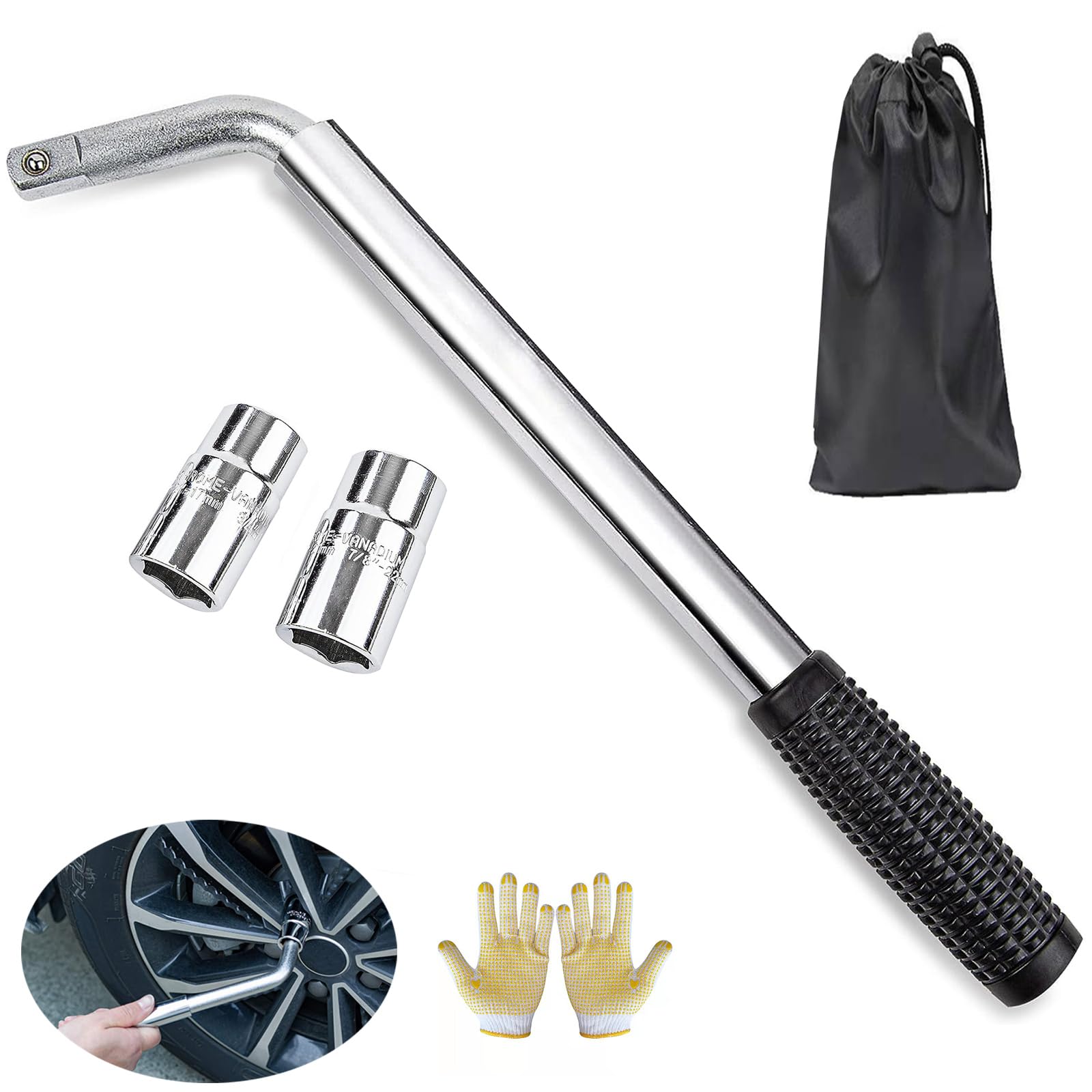 IS MUHE 3Pcs Telescoping Lug Wrench with 17/19mm and 21/23MM Standard Sockets, Universal Extendable Lug Wrench Wheel Wrench Tire Wrench Brace Set Standard Lug Nut Remover for Car Tire Repair