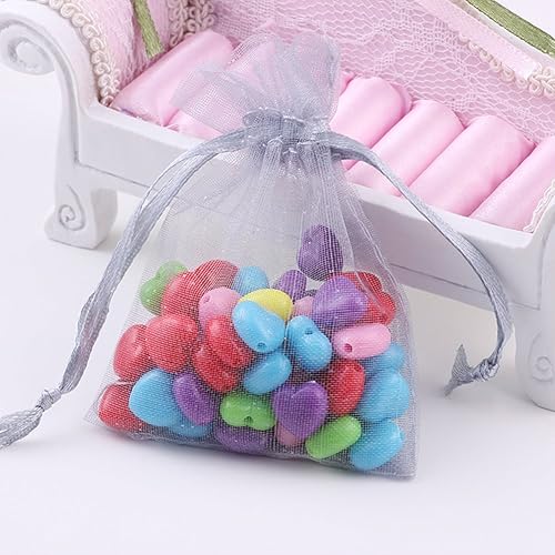 Miniatura 5 de Wudygirl 100 bolsas de organza gris transparente de 5 x 7 pulgadas con cordón, bolsas de joyería transparentes para fiestas, bodas, vacaciones,