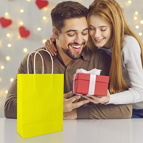 Miniatura 5 de 20 bolsas de regalo de papel kraft con asa, bolsas de regalo amarillas de tamaño pequeño a granel, bolsas de dulces, bolsas de venta al por menor