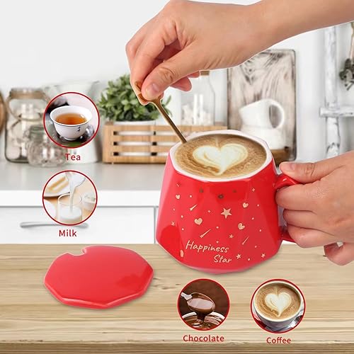 Miniatura 5 de Oaboia Taza de café de regalo para mujeres y hombres, bonita taza de cerámica de estrella de la felicidad para cumpleaños, graduación, Navidad,