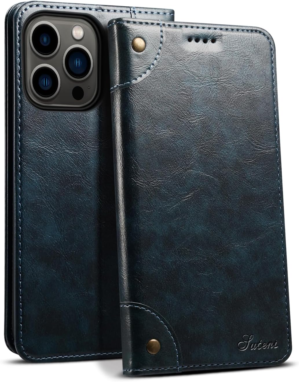 SINIANL iPhone 16 Pro Max Wallet Case - MagSafe Compatible, Leather Folio Cover with Card Slots and Kickstand - Black