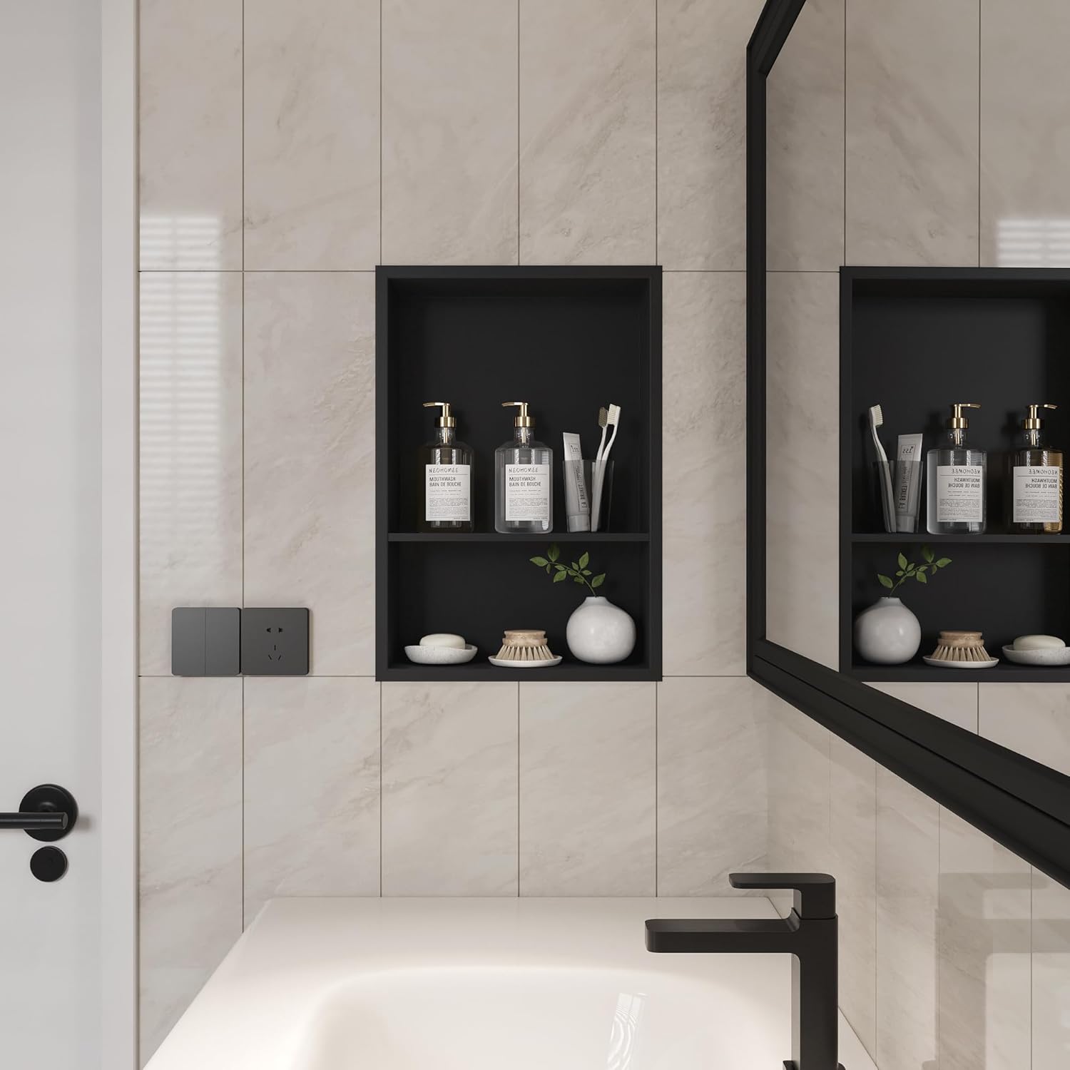 Neodrain 12X18 Inch Matte Black Double Shelf Stainless Steel Shower