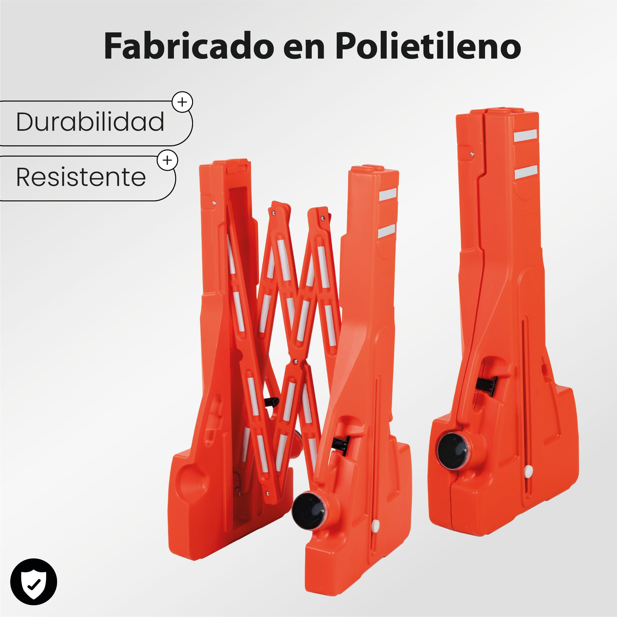 Barricada Extensible hasta 2m Rellenable y Reflectante – Vallas Extensibles de Obra – Barrera Portátil con Asa y Bloqueo para Seguridad, Construcción y Control de Espacios