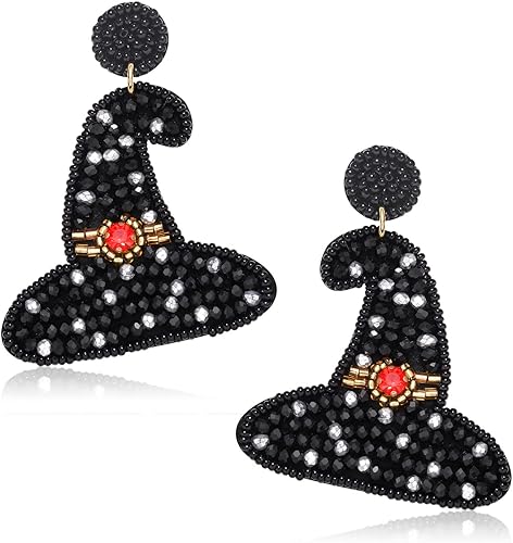 Aretes de Halloween para mujer, lindos aretes colgantes con cuentas de fantasma de calabaza, diseño de calavera espeluznante, sombrero de bruja,