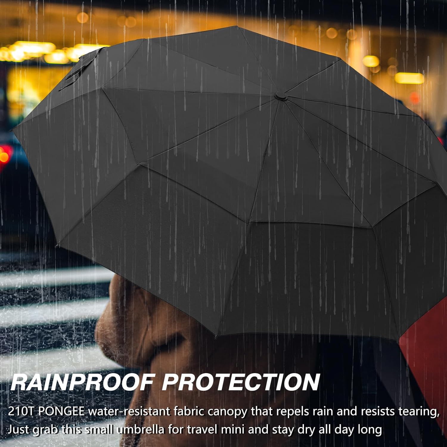 Compact Travel Umbrella fo Rain, Windproof Folding Umbrella with 9 Fiberglass Ribs, Vented Double Canopy, Automatic Open Close, Lightweight Portable Umbrella