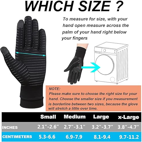 Miniatura 4 de Paquete de 2 pares de guantes de compresión de cobre para dedos completos guantes de artritis de cobre para mujeres y hombres alivian el dolor del