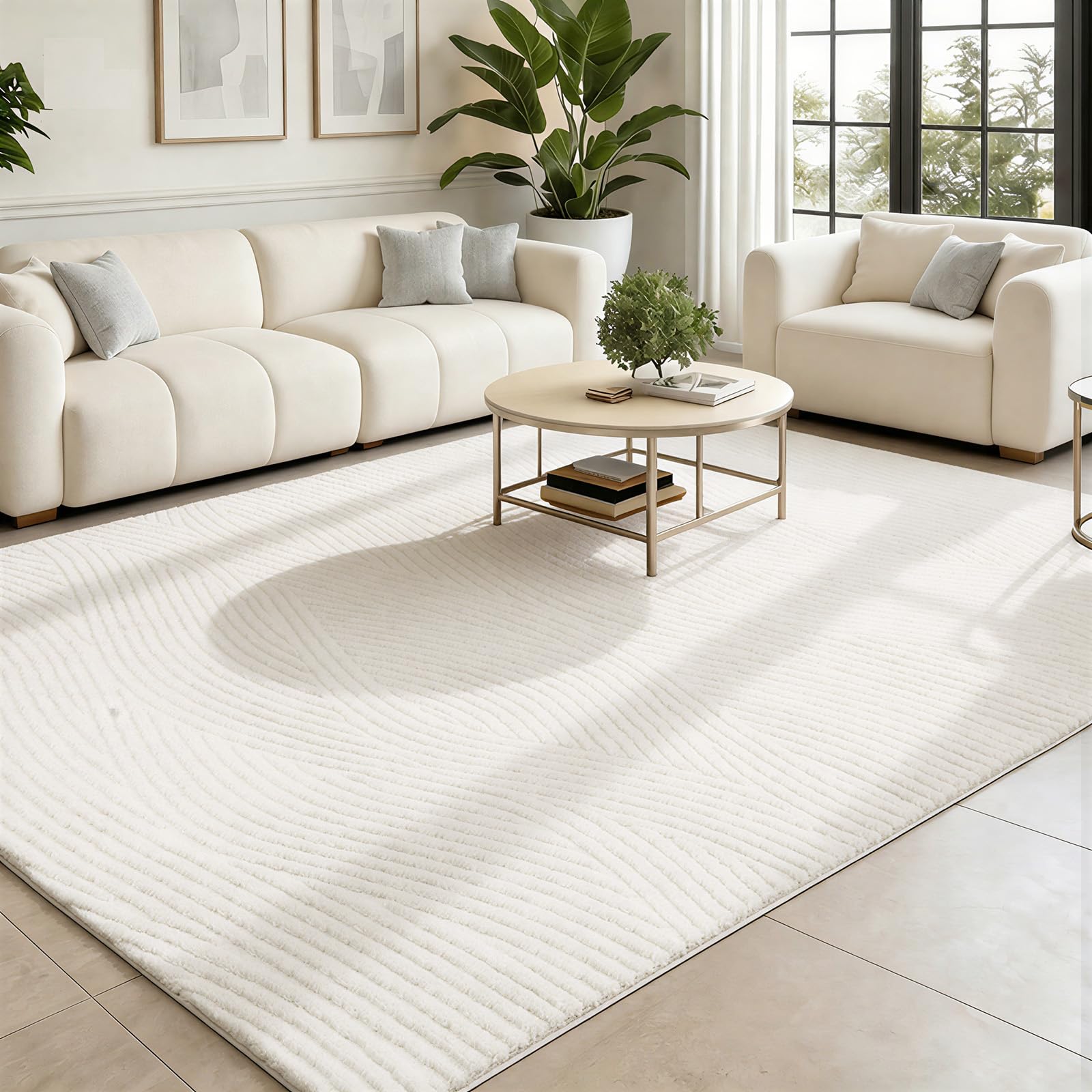 Edlbaegy Large Rugs Living Room 244x305cm Cream Rug Non Slip Fluffy Floor Carpet Non Shedding Modern Rugs for Bedroom Kid Room Lounge Bathroom