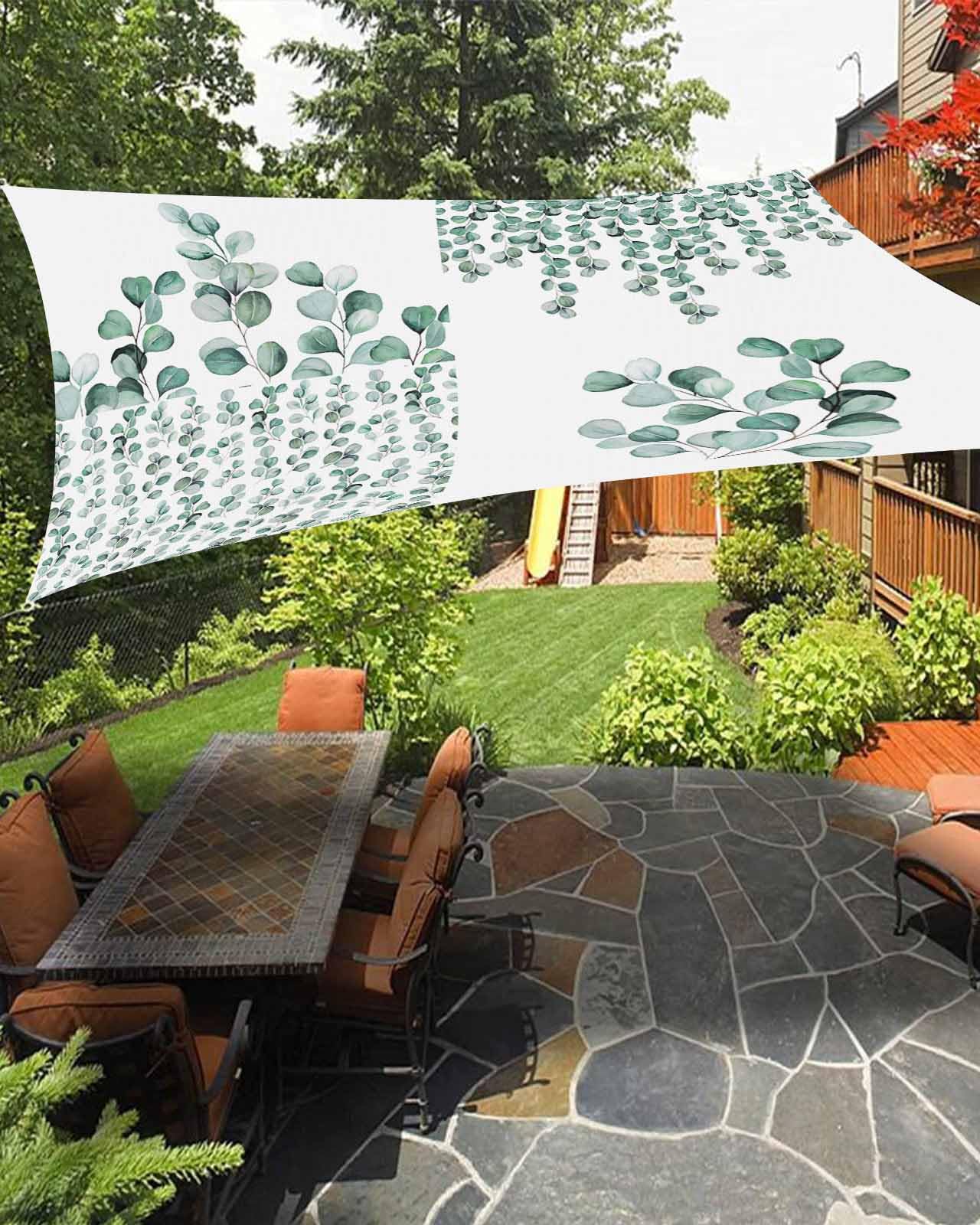 Boanket Sun Shade Sail 12' x 16', Eucalyptus Leaf Sun Blocking Shades Privacy Outdoor Covering, Weeping Teal Botanical Watercolor Shade Cloth for Patio Deck Terrace Garden Lawns Beach Backyard