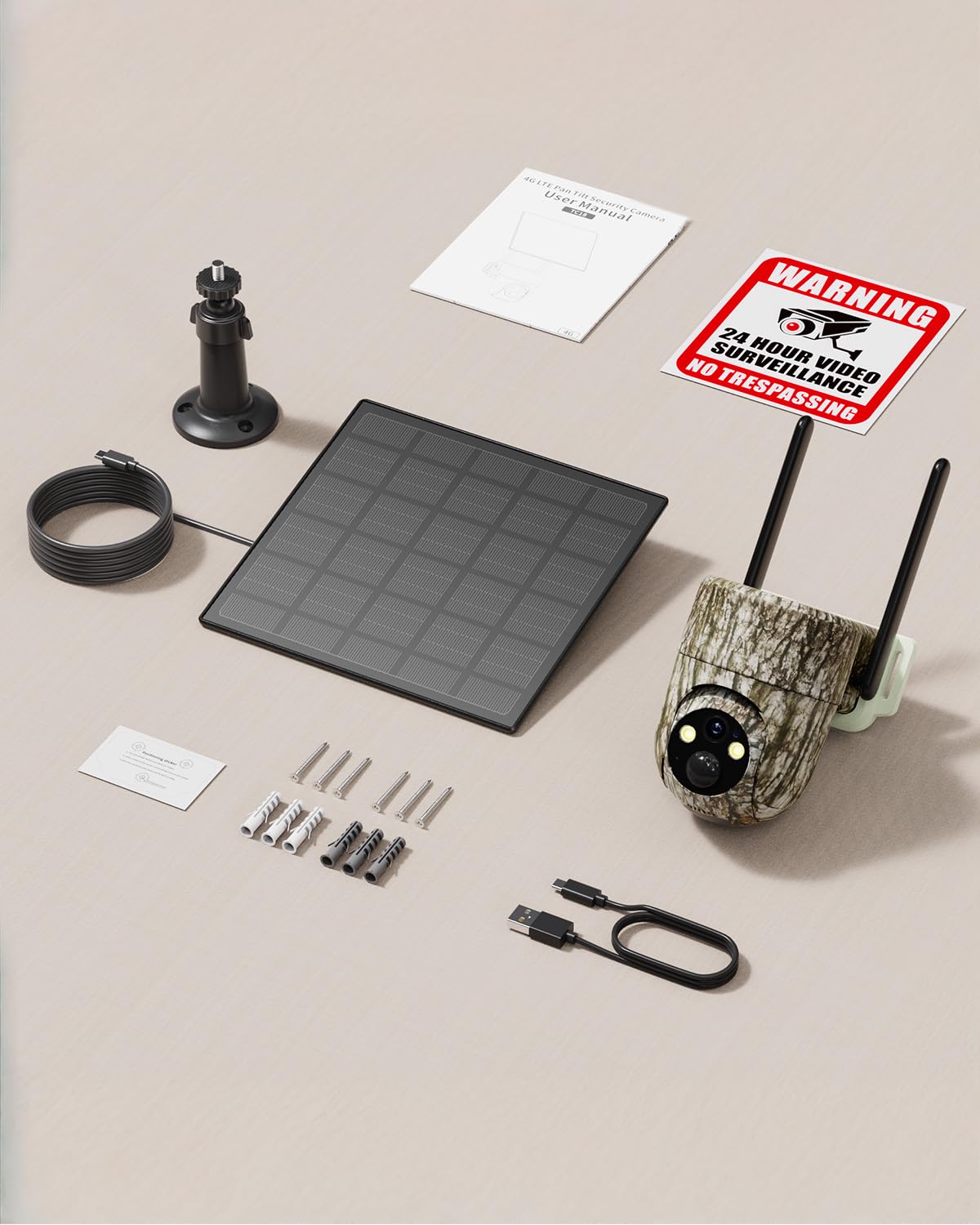 4G LTE Camara Vigilancia Exterior Solar con Tarjeta SIM (2 Unidad), 2K Camara Fototrampeo SIM sin WiF con Detección Humana PIR, Visión Nocturna, IP66 Impermeable, PTZ 360°, Audio de Dos Vías