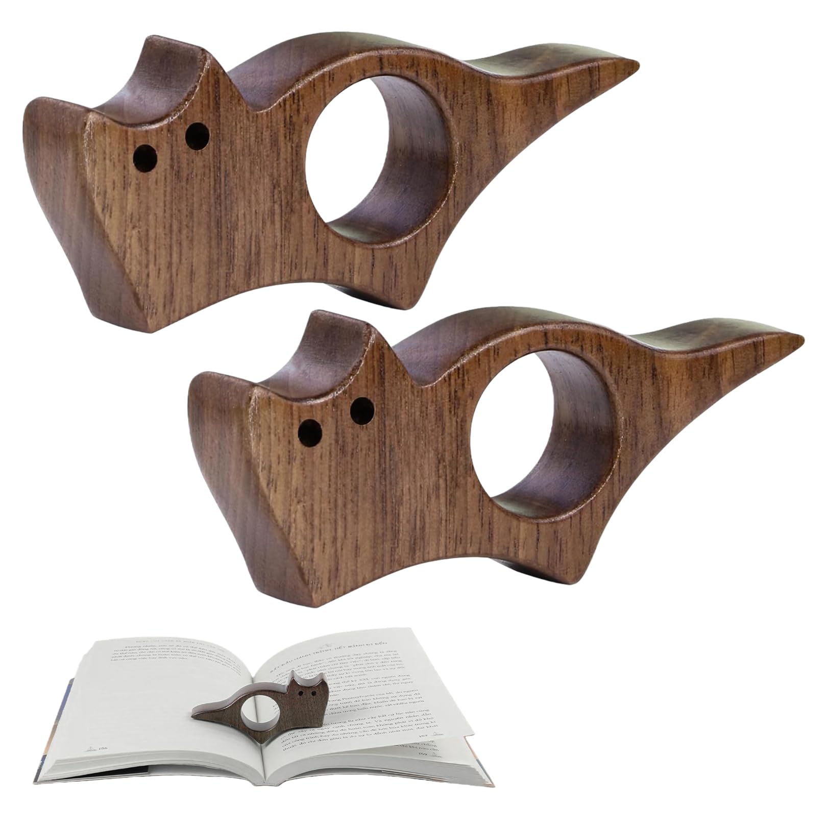 2 Pcs Wooden Book Page Holder for Reading, Cat Design Thumb Book Page Holder, Reading Accessories and Book Accessories for Book Lovers, Book Opener and Page Holder Gift