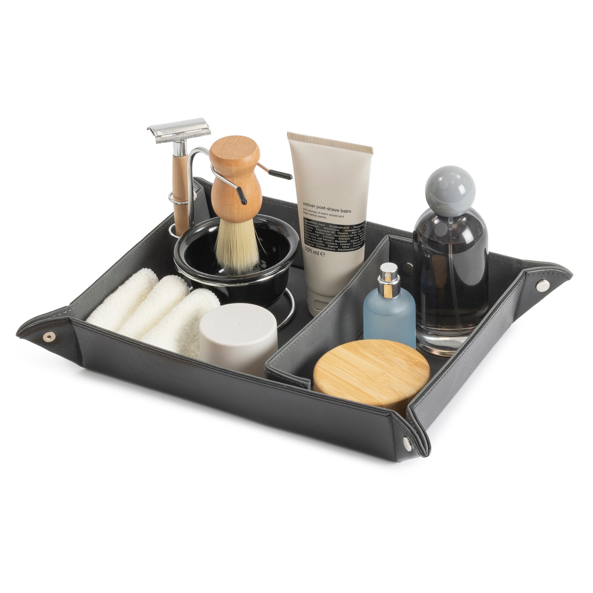 Livivo Unisex Grey Leather Look Valet Organiser Black With Divider In