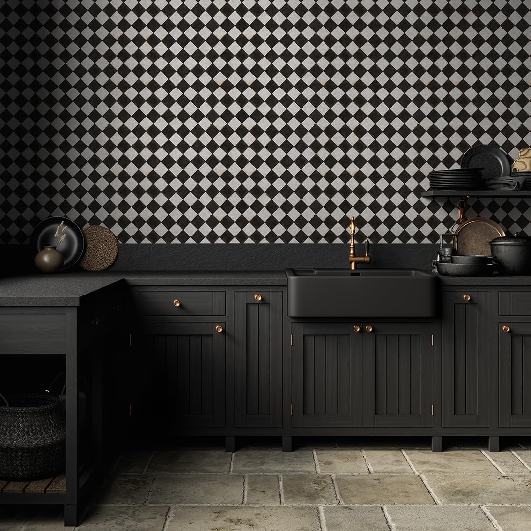 Tempaper x Jeremiah Brent Vintage Check Textured Removable Peel and Stick Wallpaper, 20.5 in X 16.5 ft, Made in The USA