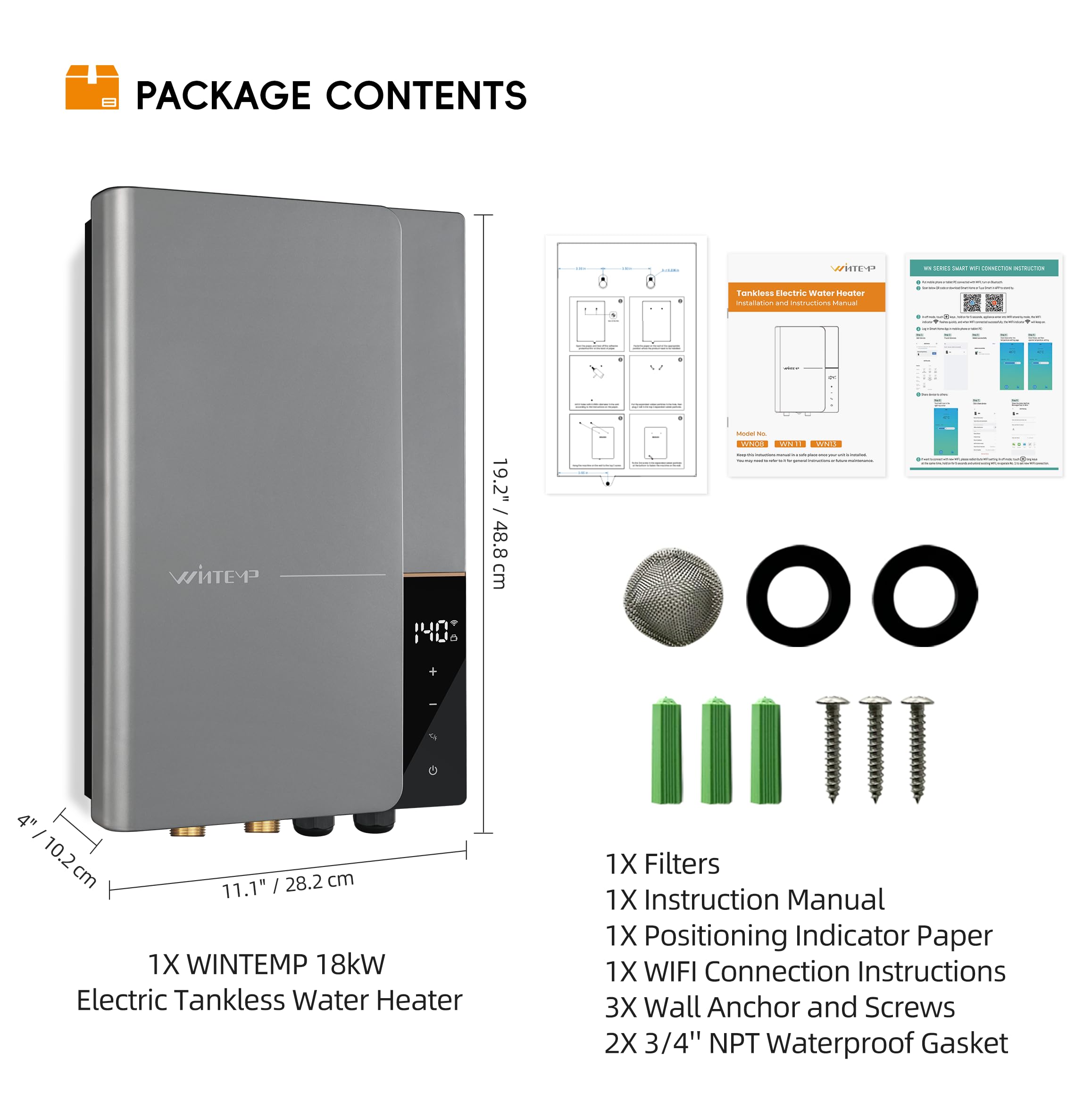 WINTMP Scaldabagno elettrico senza serbatoio 18 kW 240 V su richiesta Scaldabagno istantaneo senza fine, autoregolante, visualizzazione LED della temperatura, doccia residenziale in tutta la casa,