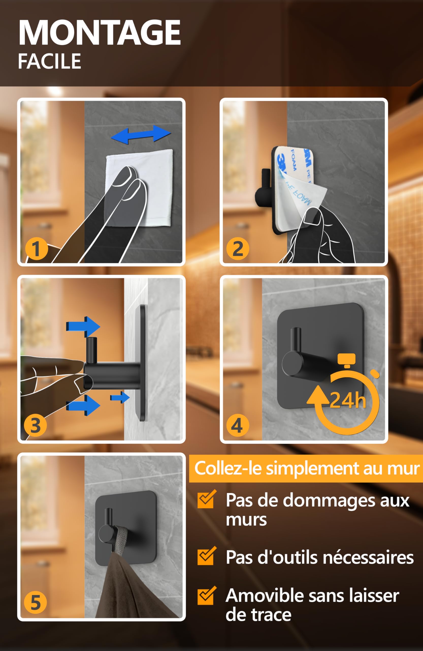 12 Pcs Crochets Adhésifs Transparents, 20 Kg Max, Crochet Autocollant