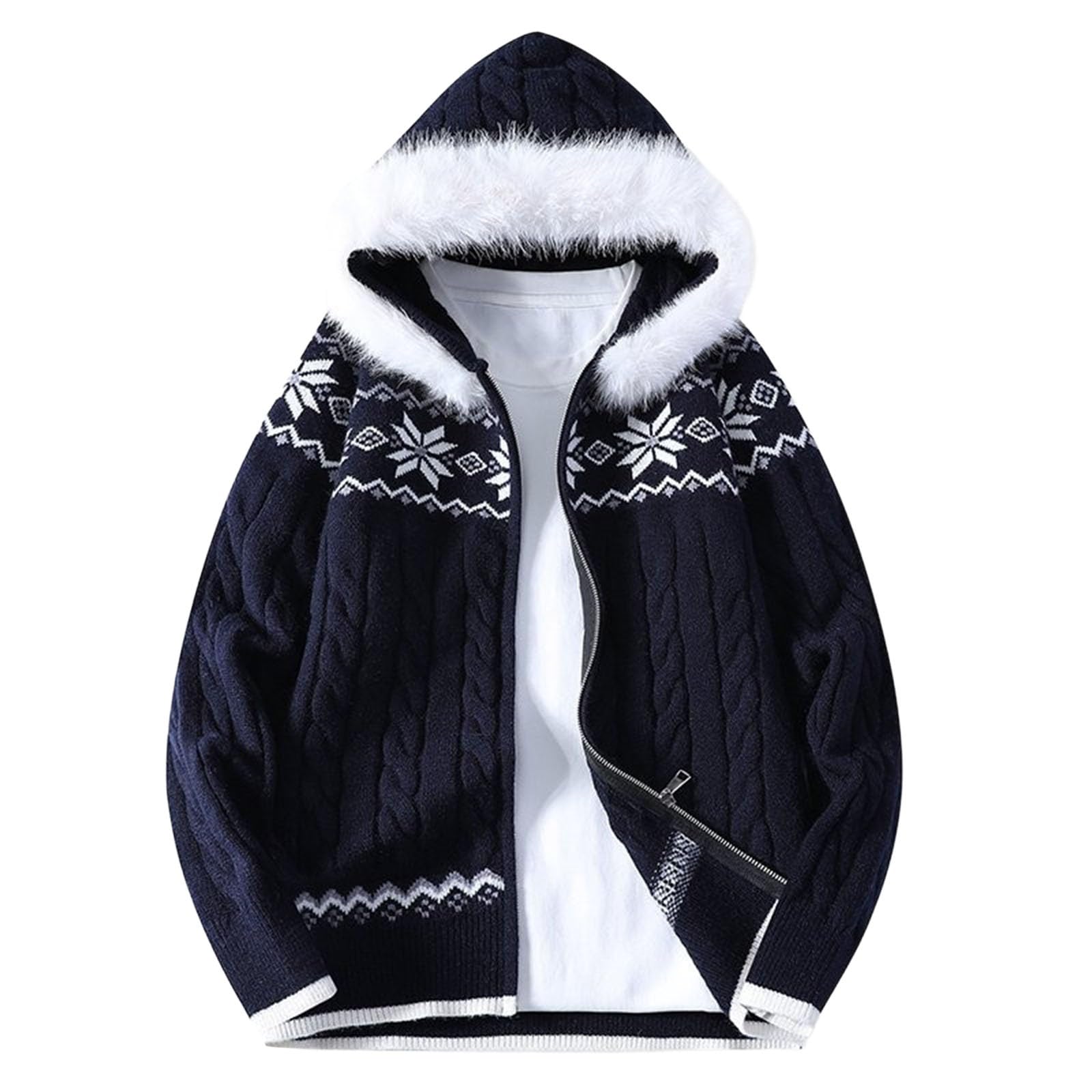Generisch Fleecejacke Herren Winter Herbst Gestrickter Kapuzenpullover Mantel Langarm Lässiger Pullover Oberbekleidung Weiche Bequeme Lockere Passform Warme Für Den Täglichen