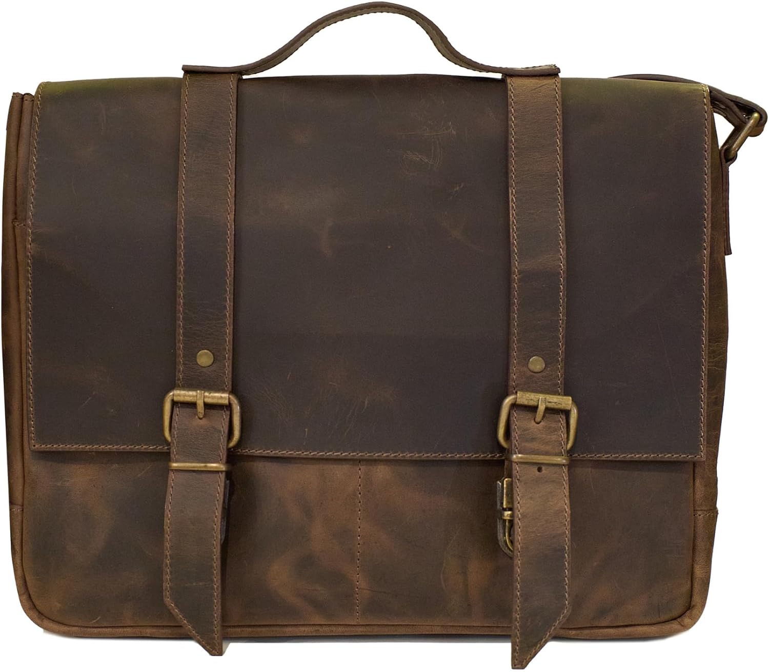 Vintage Leather Briefcase for Men – Full Grain Crazy Horse Leather Messenger Bag – 15" Laptop Compatible – Handmade Business Satchel (Dark Brown)