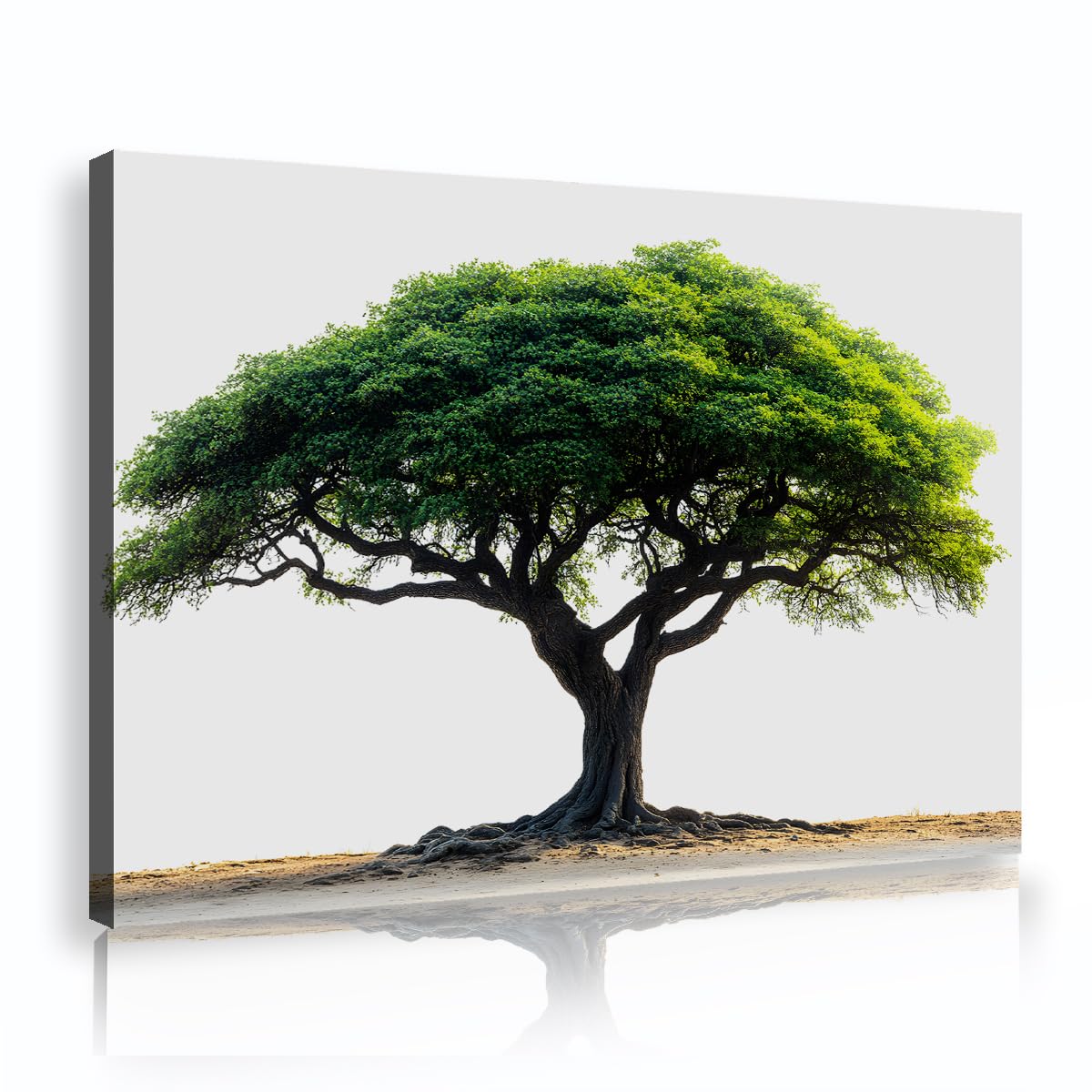 Via Vela Minimalist Green Oak Tree Framed Canvas Wall Art for Living Room Modern Decor Vibrant Banyan Botanical Nature Poster Prints for Bedroom Office Corridor 60x90cm