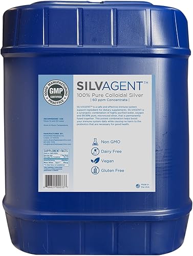 Silvagent - Plata coloidal a granel de 5 galones, 640 onzas líquidas (paquete de 1), 614.0 onzas